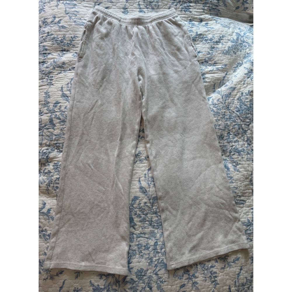 John Galt Brandy Melville Gray Waffle Knit Wide Leg Lounge Pants One Size